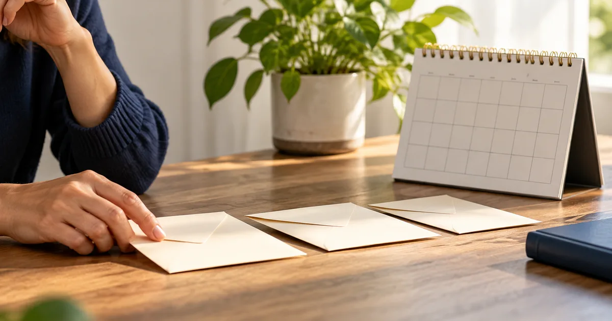 Saver reviewing envelopes beside a calendar and hourglass before a CD maturity deadline