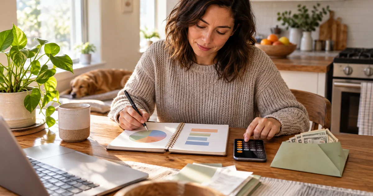 Person organizing an emergency fund budget at home