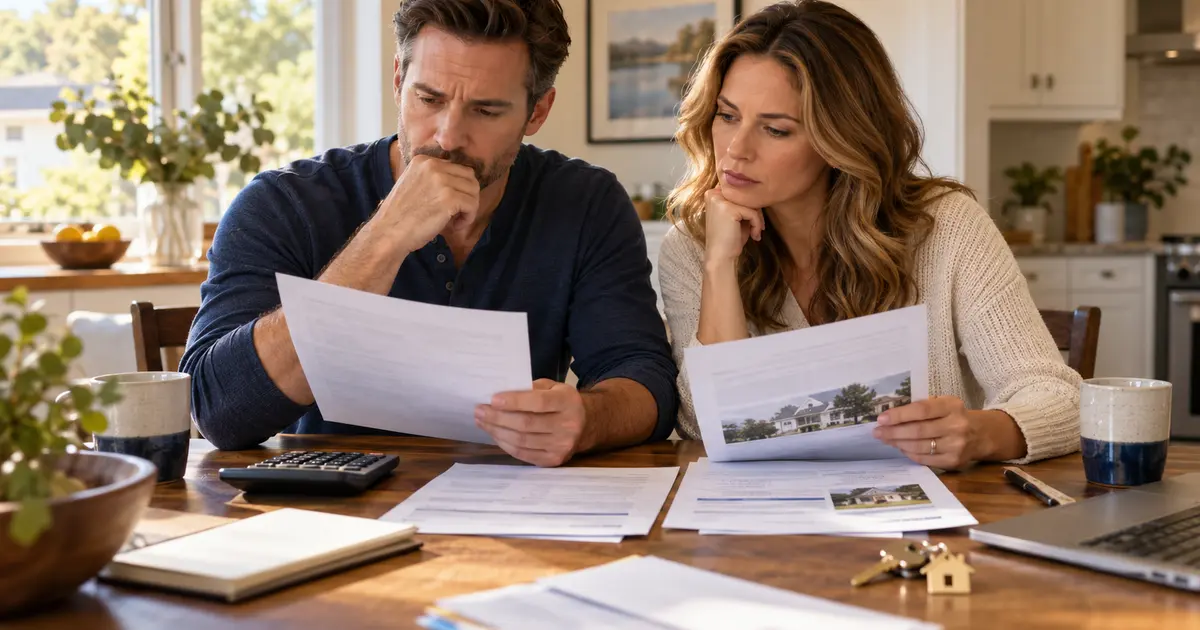 Homeowners reviewing an escrow analysis after a mortgage payment increase