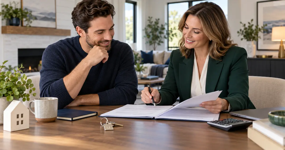 Homebuyer reviewing seller credits and closing documents with a real estate professional