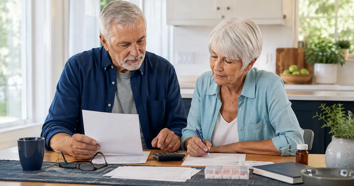 Older couple reviewing their 2026 Medicare Part B costs and household health-care budget