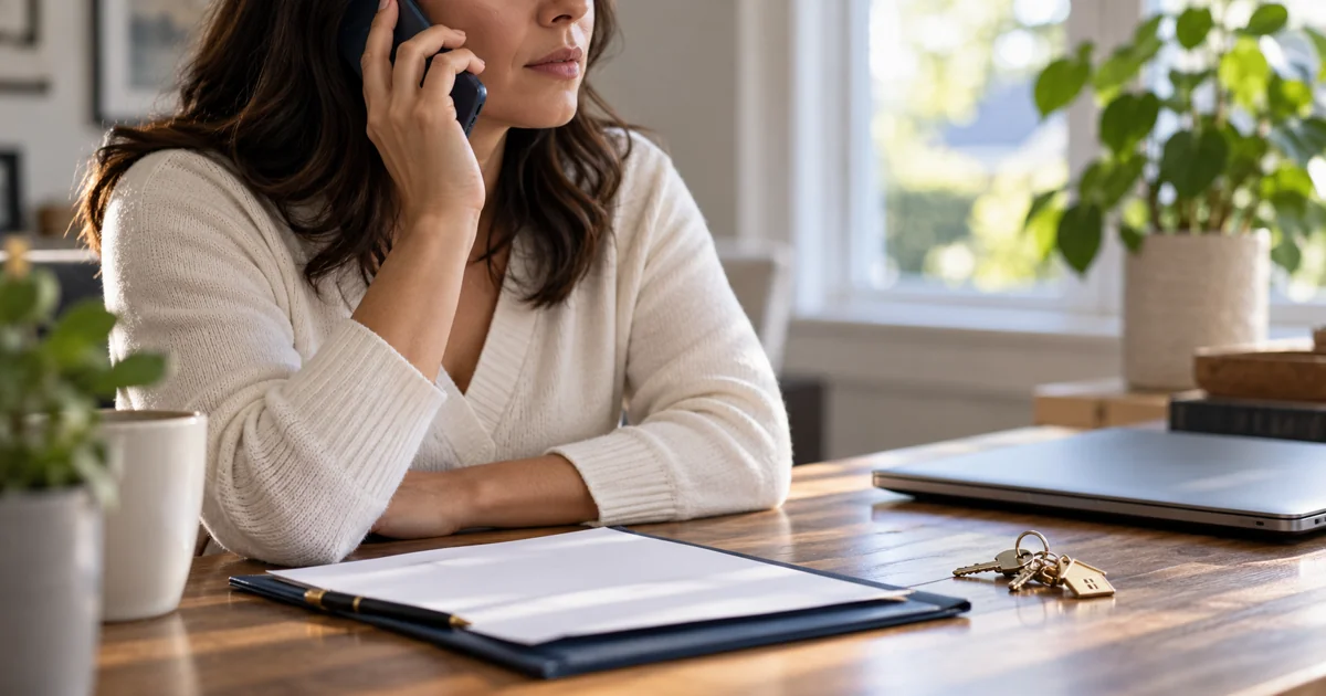 Illustration of a homebuyer independently verifying closing instructions by phone
